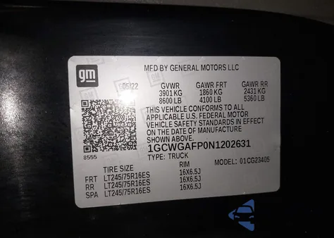 2022 Chevrolet Express Cargo Rwd 2500 Regular Wheelbase Wt from USA, damaged, VIN 1GCWGAFP0N1202631